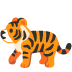 Cartoon tiger with orange fur and black stripes walking.