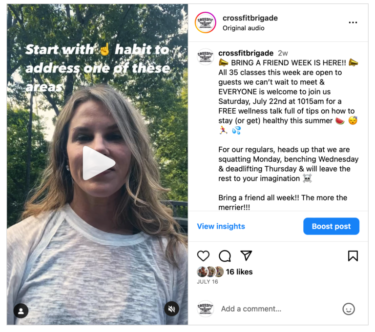 Woman in a white shirt, talking outdoors, promoting a 