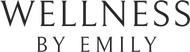 The logo for wellness by emily is black and white.