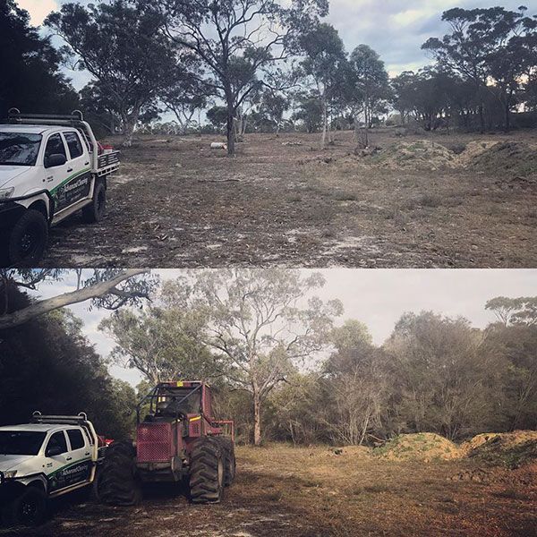 A before and after photo of a tractor in a field.
