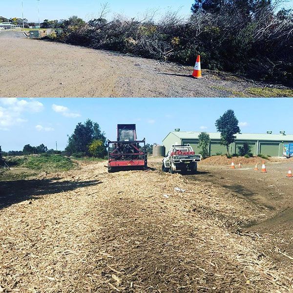A before and after photo of a dirt road