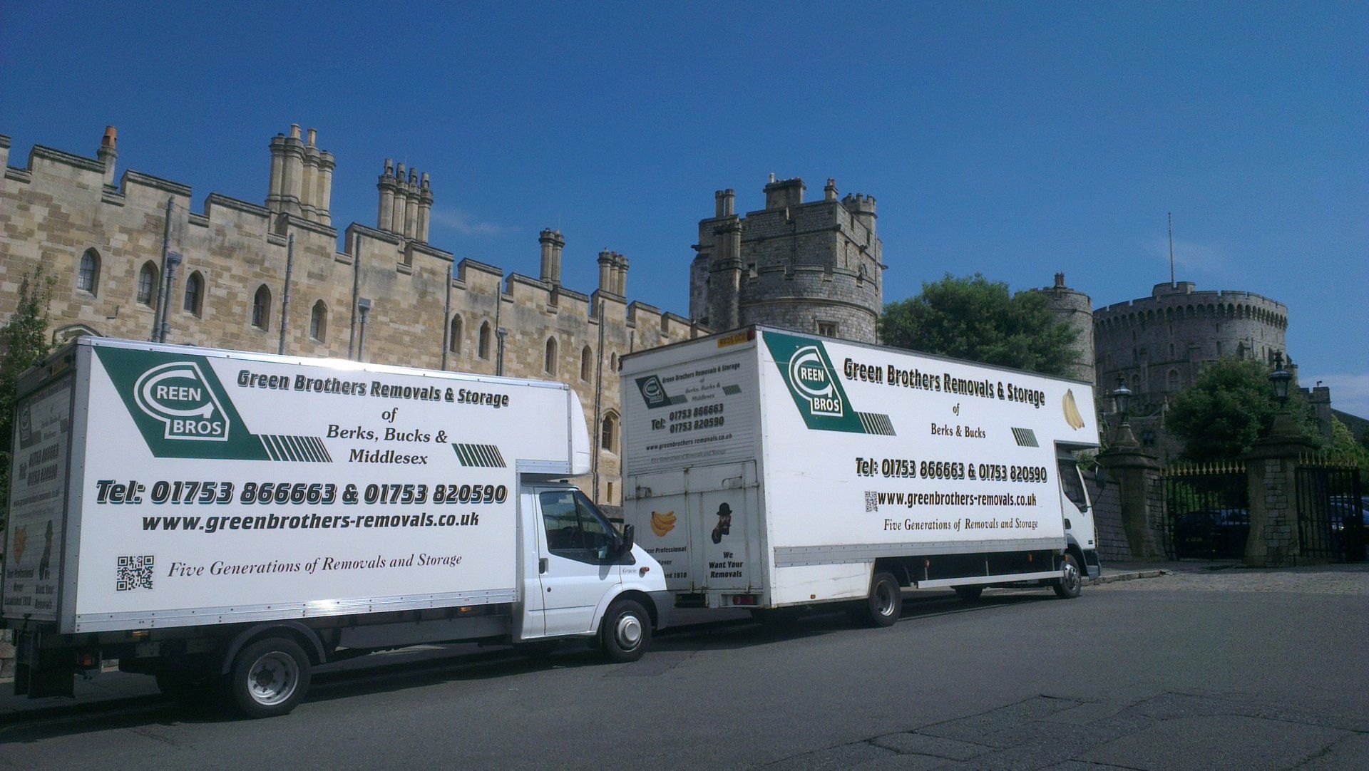 Green Bros Removals and Storage in Maidenhead - two white trucks