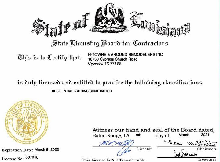 State Of Louisiana Contractors License
