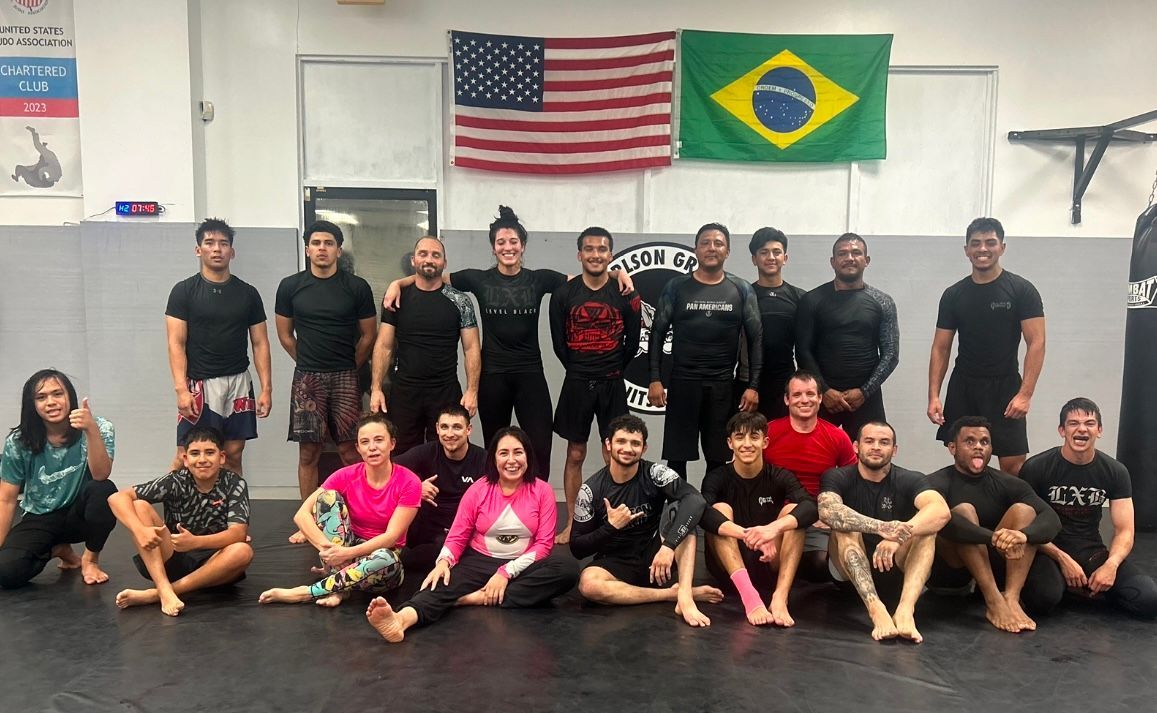 A group of Jiu-Jitsu fighters are taking martial arts lessons at Gracie Jiu-Jitsu Team in Riverside, CA. A group of Jiu-Jitsu fighters are taking martial arts lessons at Gracie Jiu-Jitsu Team in Riverside, CA.