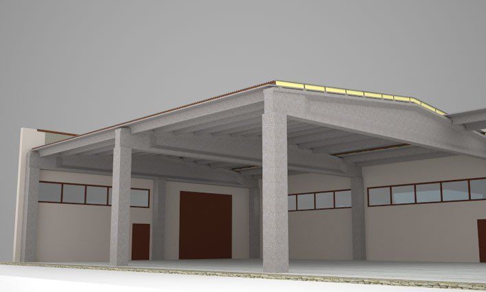 Modellino di un capannone con copertura doppia pendenza 10%