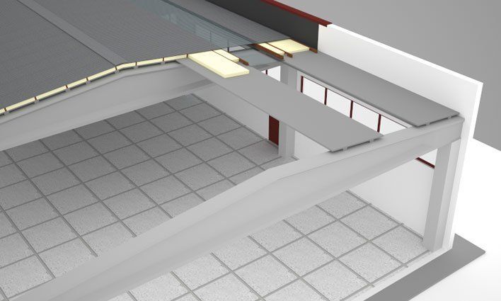 dettaglio di un rendering di una capannone con copertura doppia pendenza 10%