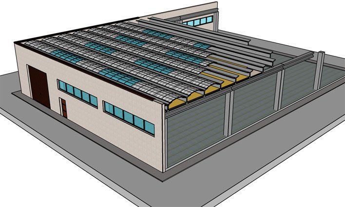 rendering capannone industriale con copertura a canale Y