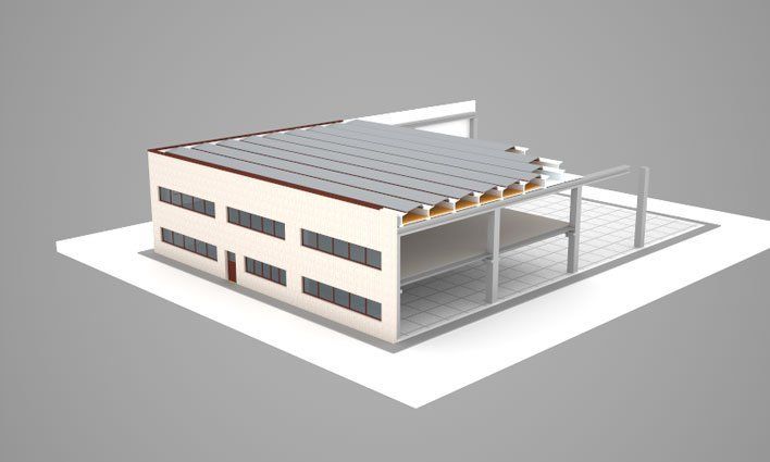 capannone industriale con copertura a canale Y + Shed