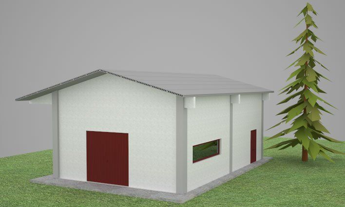 rendering capannone industriale con copertura a boomerang