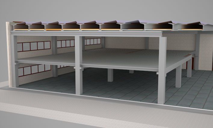 rendering di un solaio intermedio di un capannone