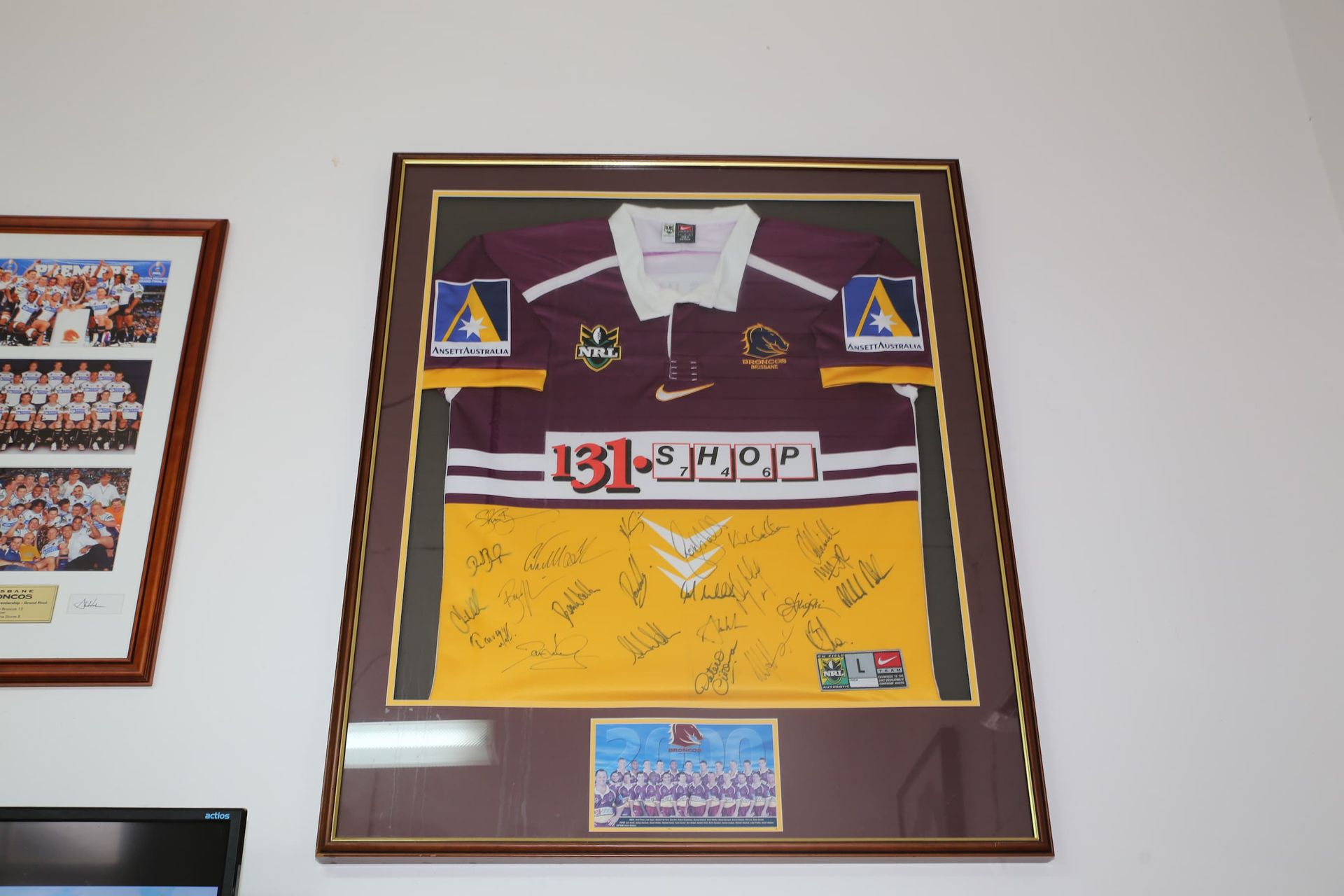 a framed Brisbane Broncos Jersey