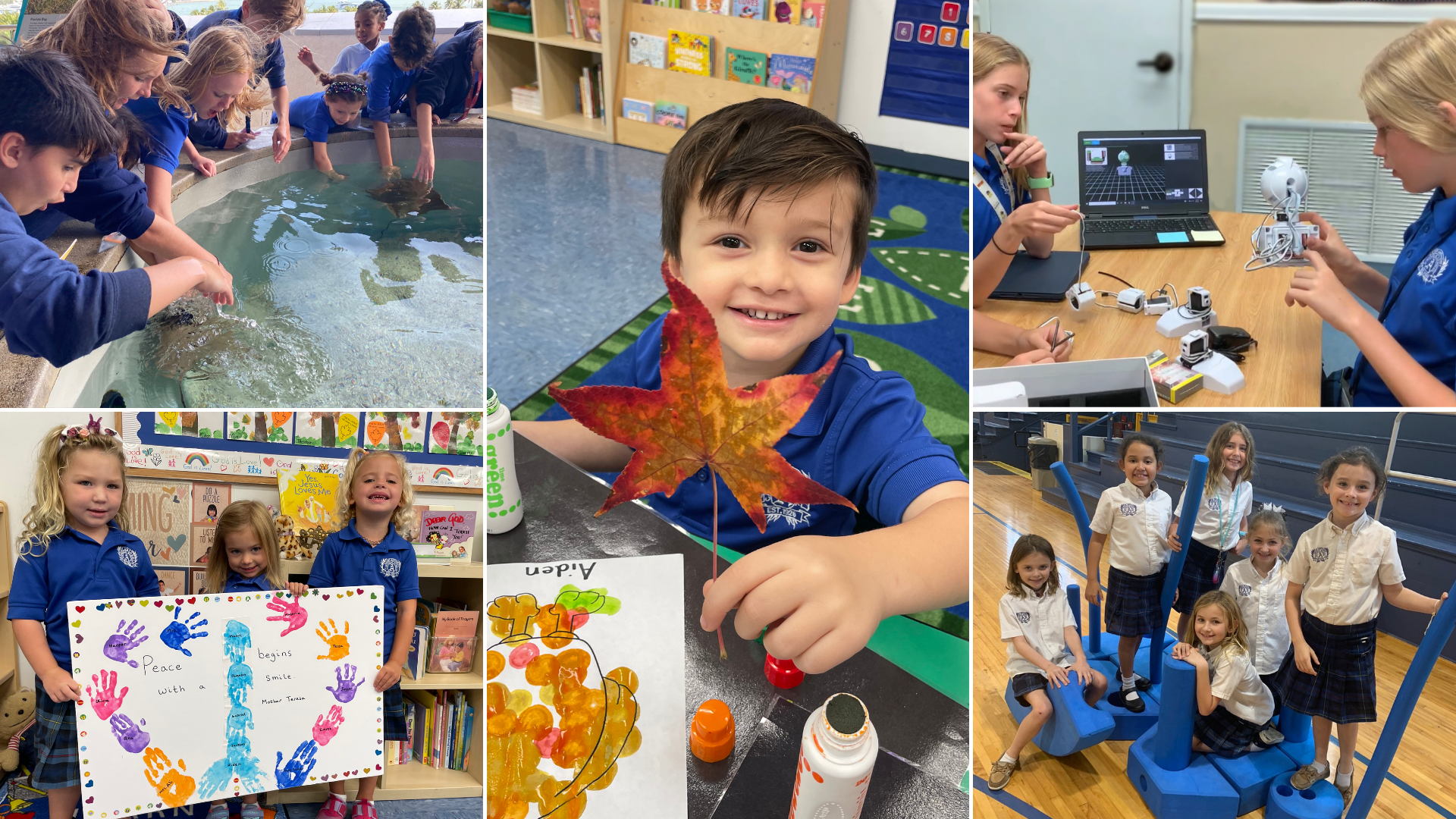 a collage of pictures of children in a classroom