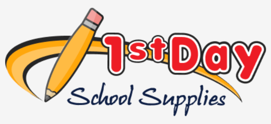 a school supplies logo that says we take all of your school shopping stress away