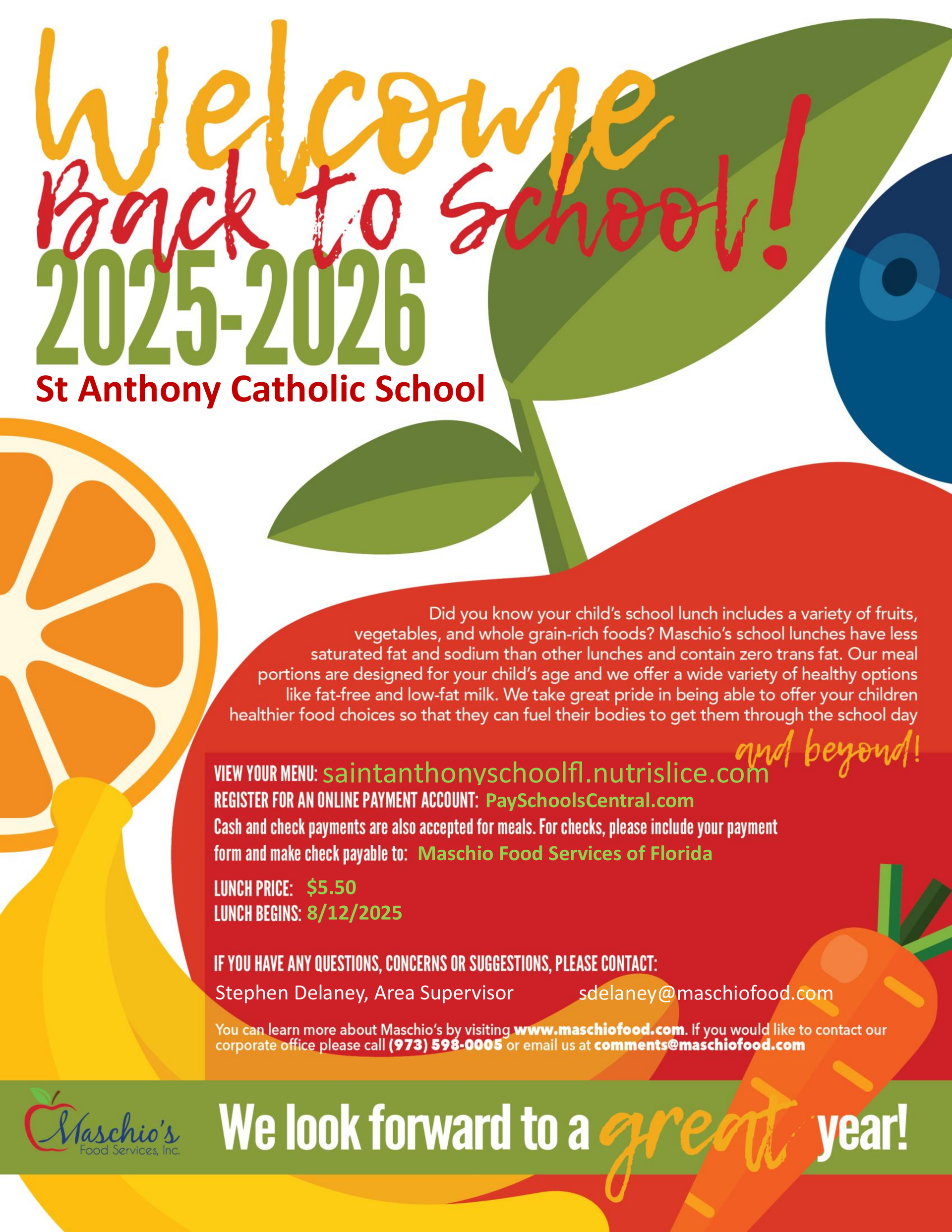 a welcome back to school flyer for saint anthony catholic school
