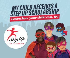 a poster that says my child receives a step up scholarship