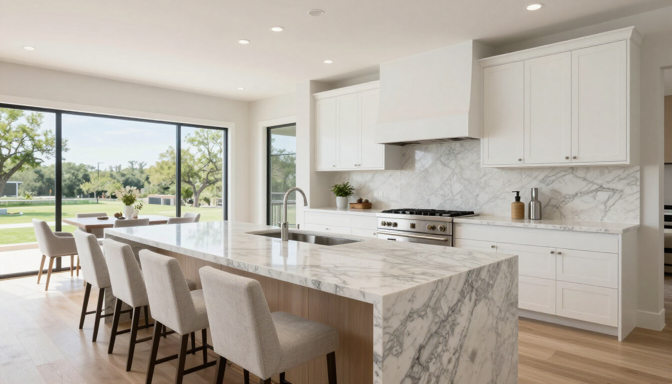 Modern kitchen renovation in Lubbock TX featuring high-end finishes and an open layout.