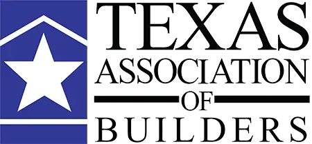 Texas Association of Builders logo with blue square containing a white star under a roof outline, with text.