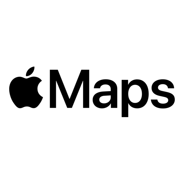 Apple Maps logo, black Apple logo and word 