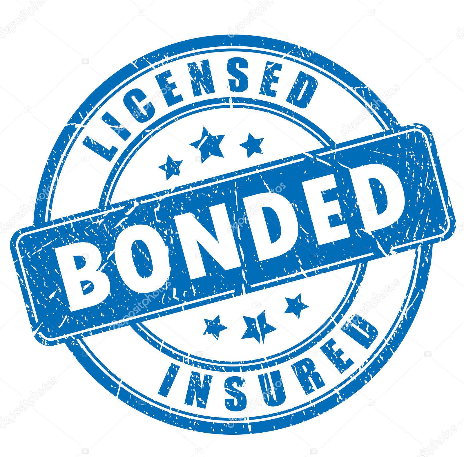 Blue circular stamp with "Licensed Bonded Insured" text.