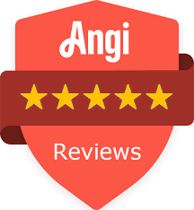 Angi Reviews badge, red and white, with five gold stars.