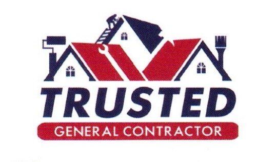 Logo of "Trusted General Contractor" with red and blue house icons and tools.