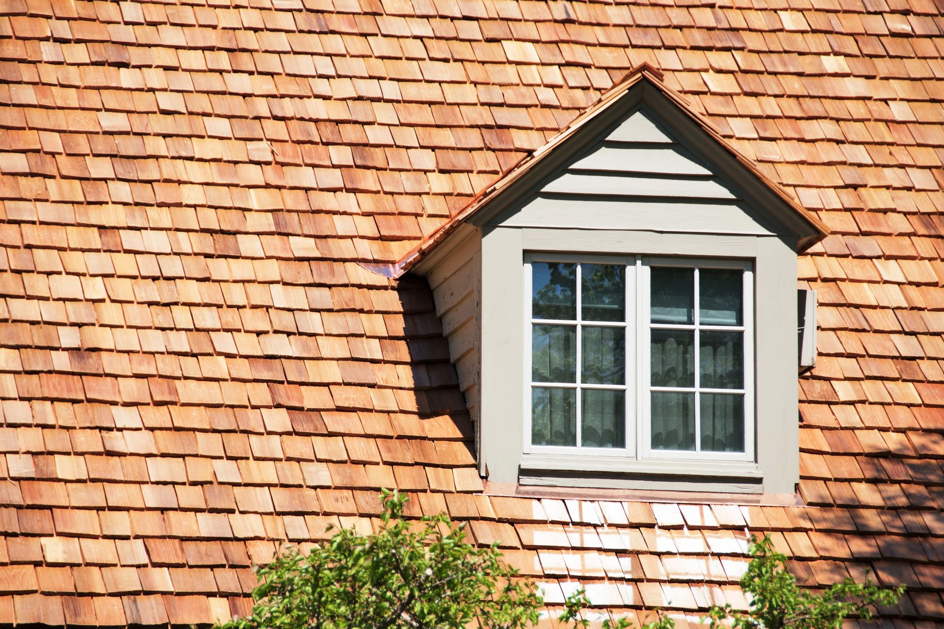 A house with a wooden roof and a window