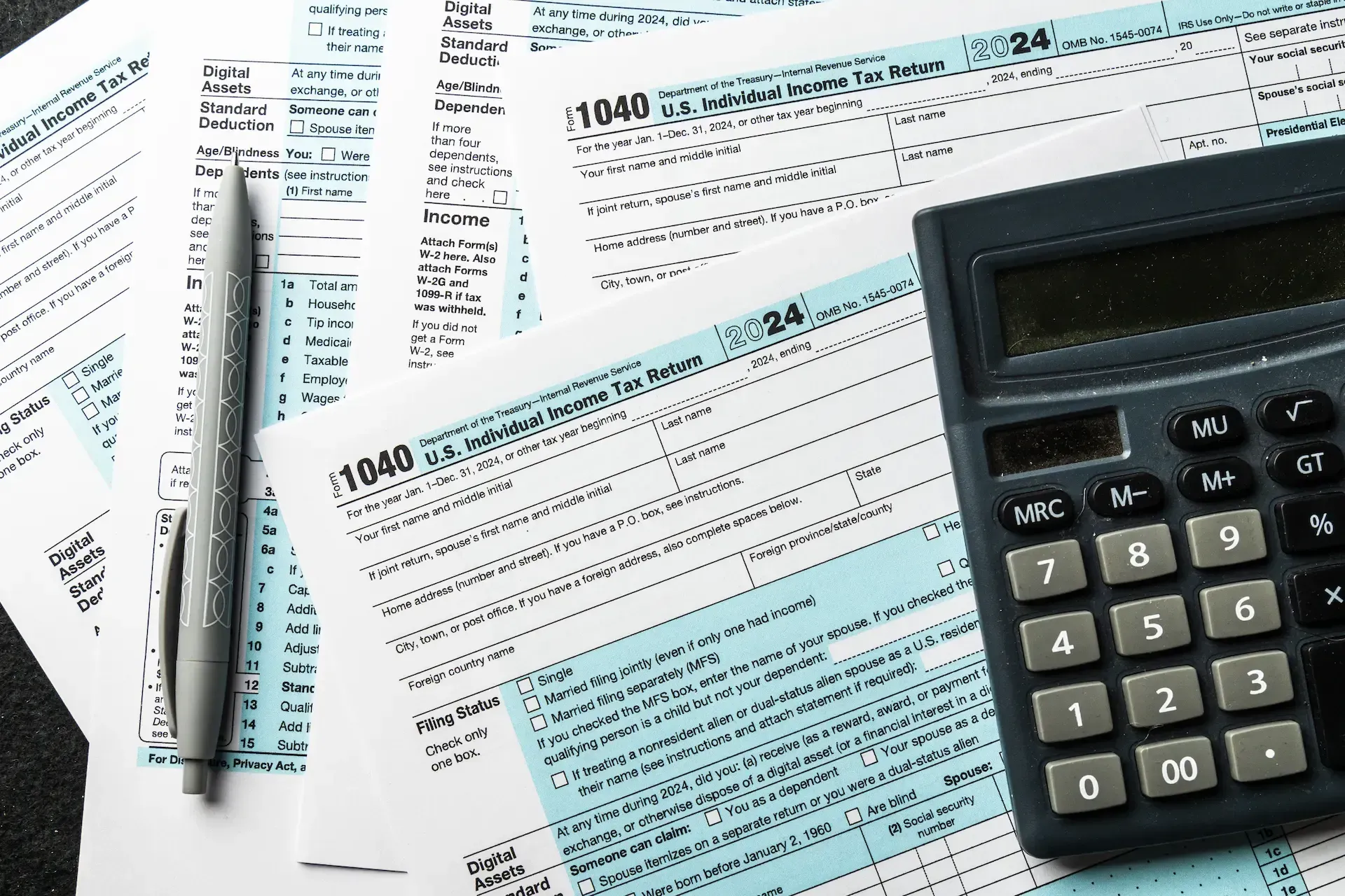 Tax forms with a calculator.
