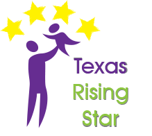 The logo for texas rising star shows a man holding a child in his arms.