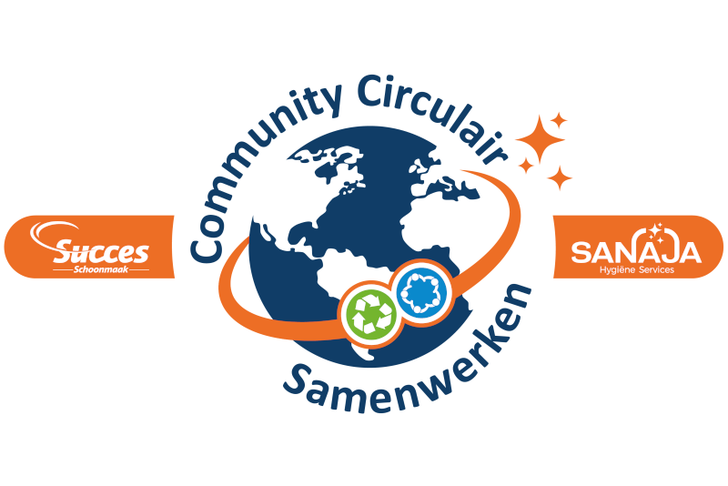 A blue and orange logo for community circulair samenwerken