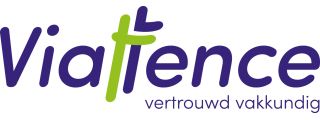 Een logo voor viafence in paars en groen op een witte achtergrond