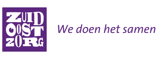 A purple and white logo for zuid ost zorg