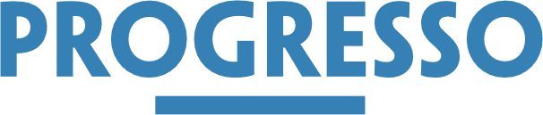 Het woord progresso staat in blauwe letters op een witte achtergrond.