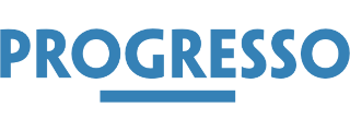 Het woord progresso staat in blauwe letters op een witte achtergrond.