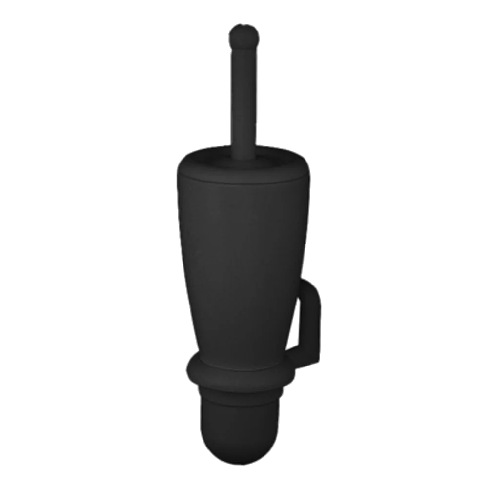 Een zwarte blender met een handvat op een witte achtergrond