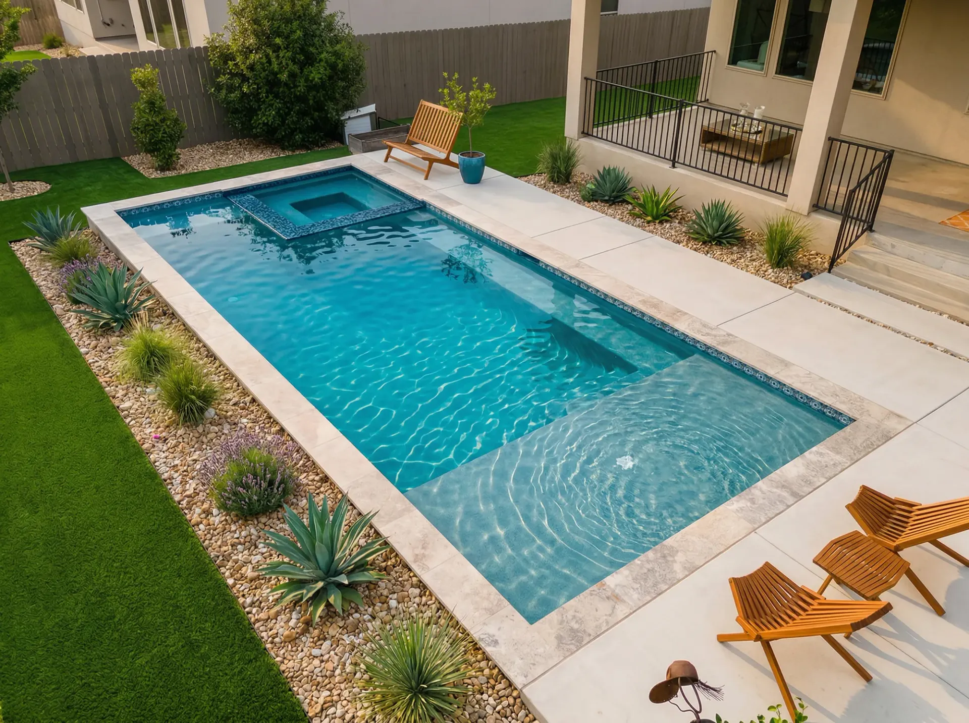 elevated backyard pool with hill country view in Bee Cave Texas