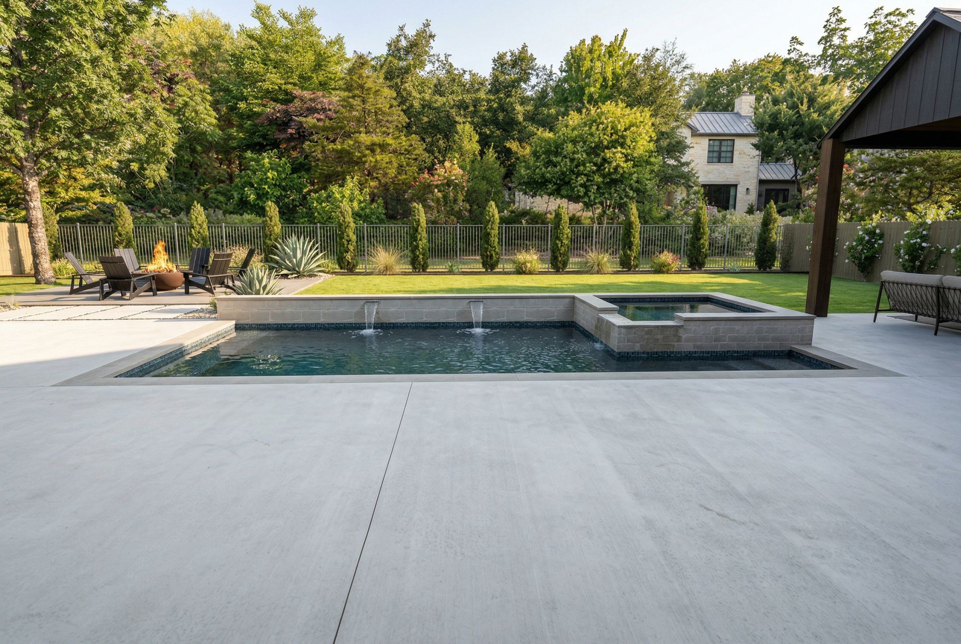 Water Feature Wall + Raised Spa