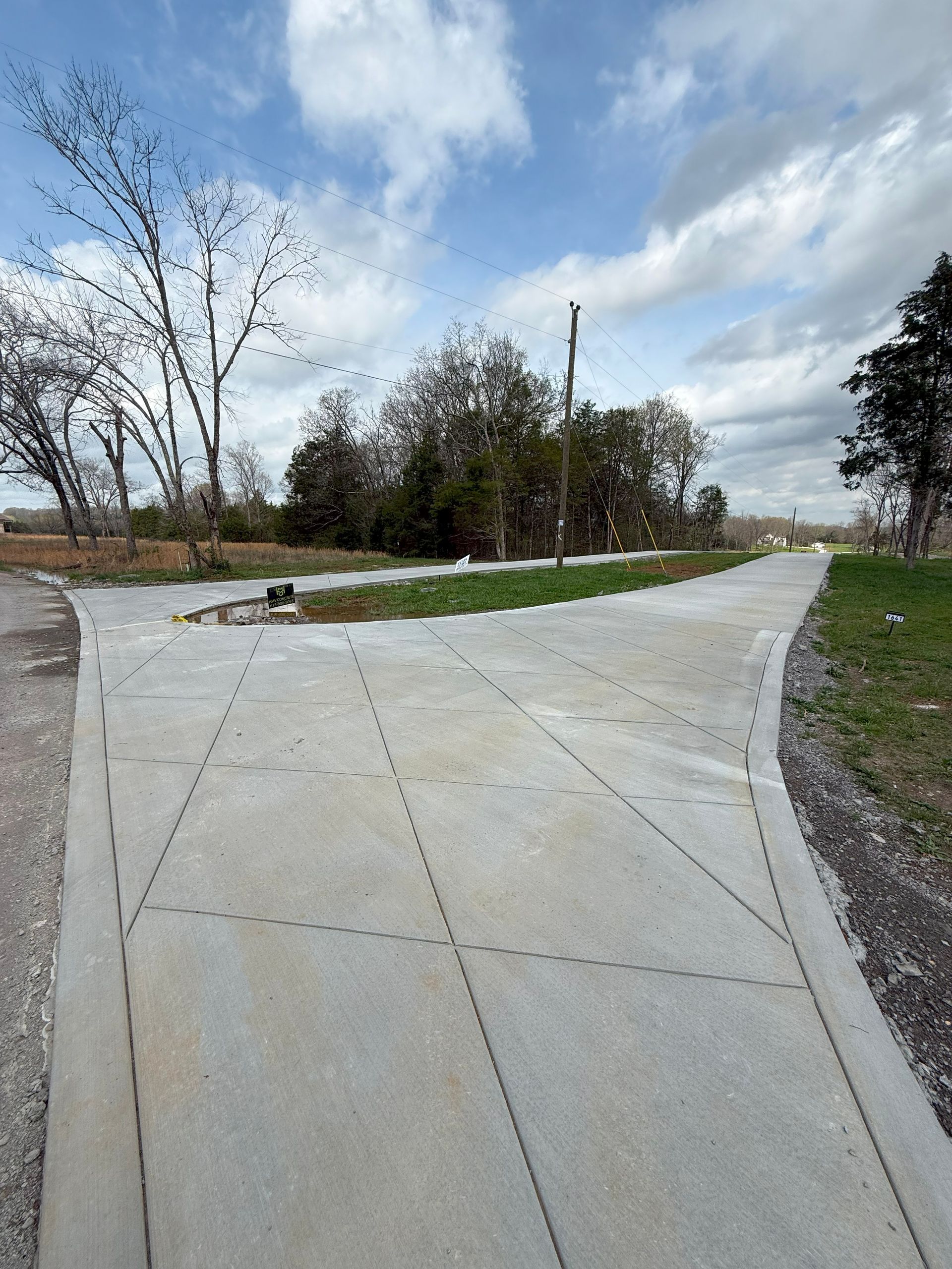 A concrete road with trees on the side of it
