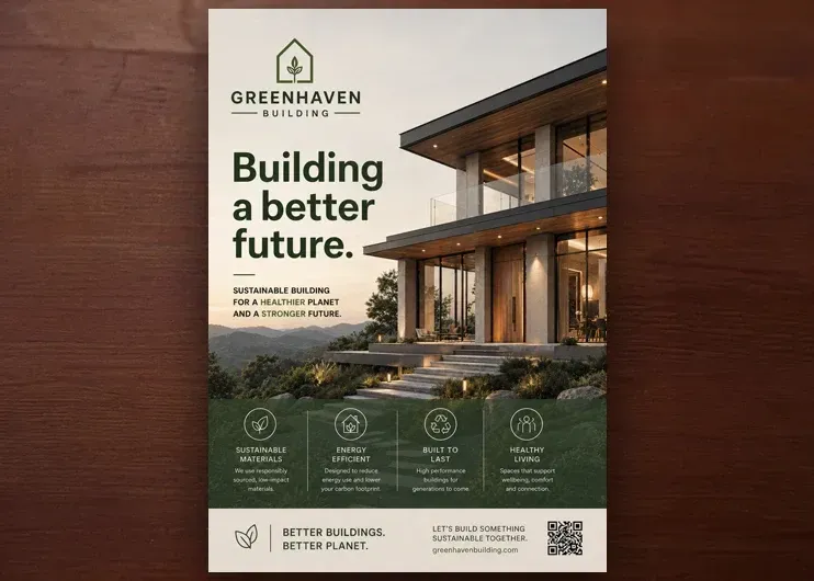 Real estate poster with modern house and headline “Building a better future.”  Print and design for posters at Total Creative Auckland NZ