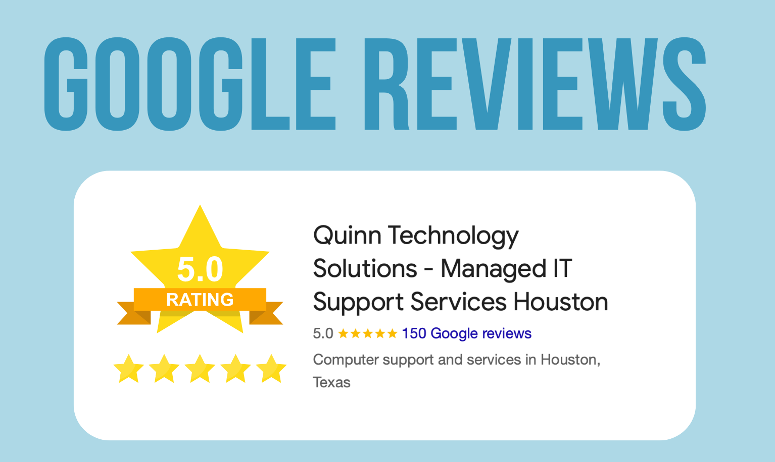 5-star Google review for Quinn Technology Solutions, Houston’s trusted managed IT support provider.