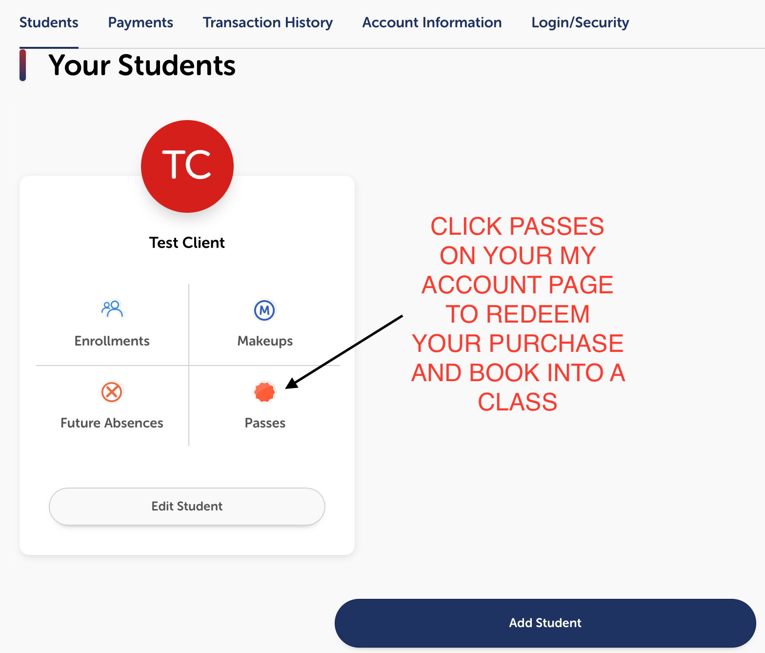 Click passes on your account page to redeem your purchase and book into a class.