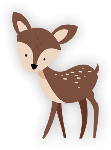 A cute, cartoon-style brown deer with white spots on its back and a light-colored face, standing on a white background.