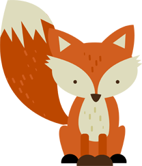 A cartoon fox with orange fur, a large bushy tail with a white tip, and cream-colored facial markings.