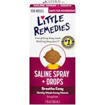 Little Remedies Saline Spray + Drops box, featuring a circular icon of a baby and the text