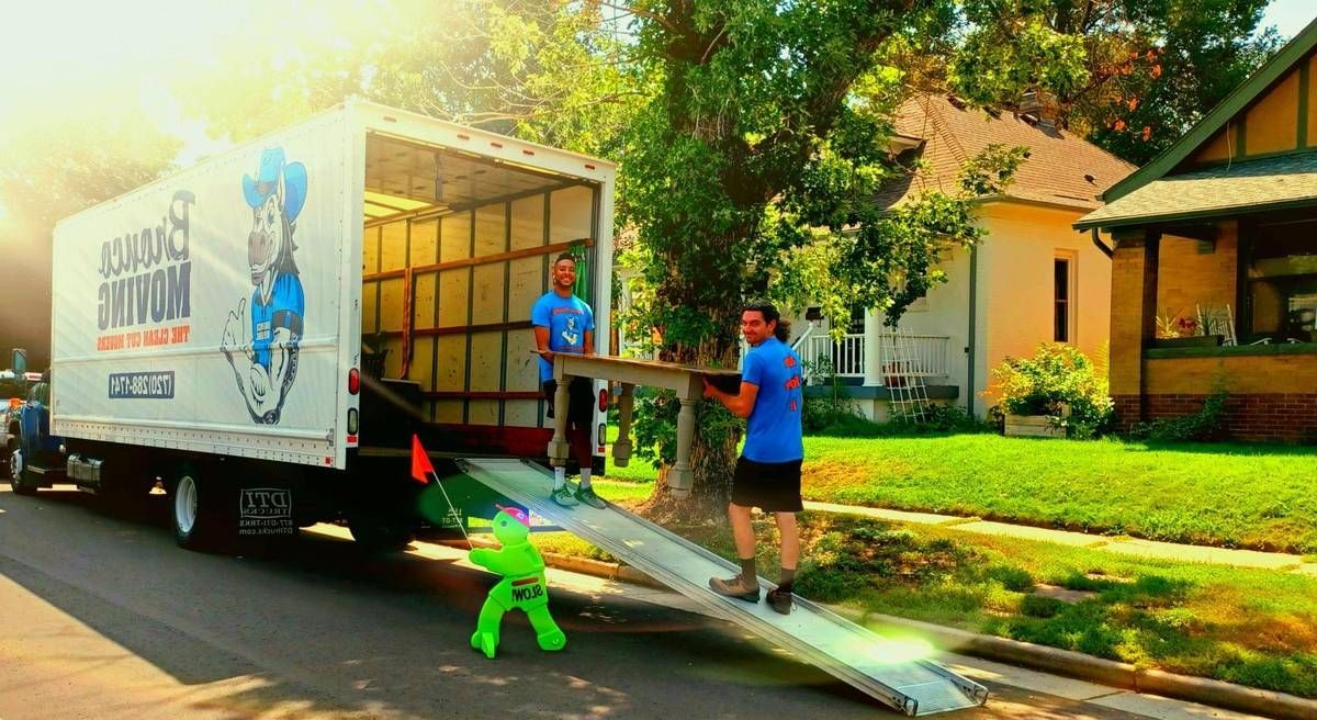 Moving truck with Bronco Moving logo.