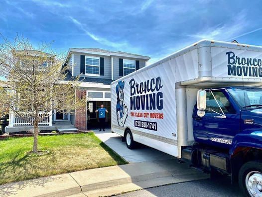 Moving truck with Bronco Moving logo.