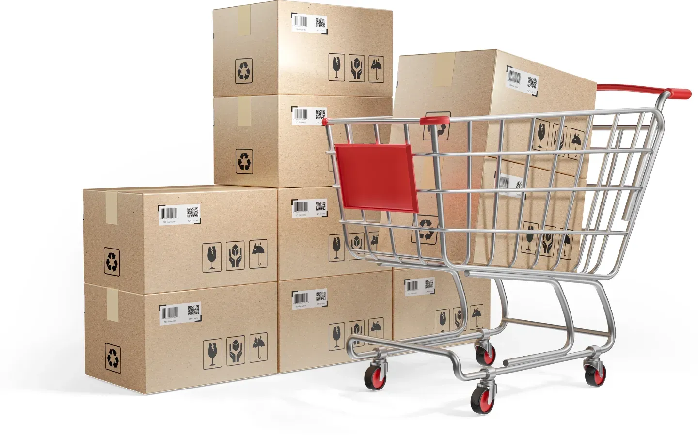 Israel Inc. - A shopping cart filled with boxes on a white background.