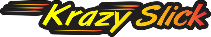 A logo for krazy slick with a white background