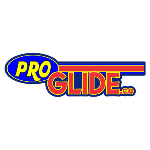 The logo for pro glide.co is blue and red