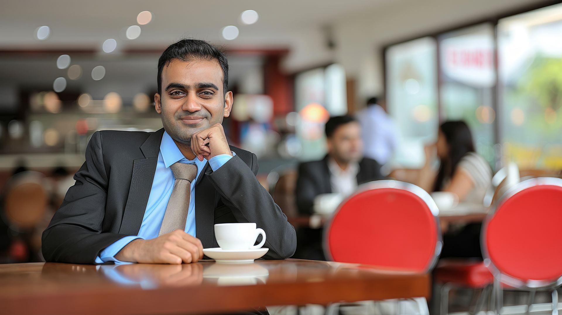 A man in a keffiyeh is holding a briefcase in front of a building.