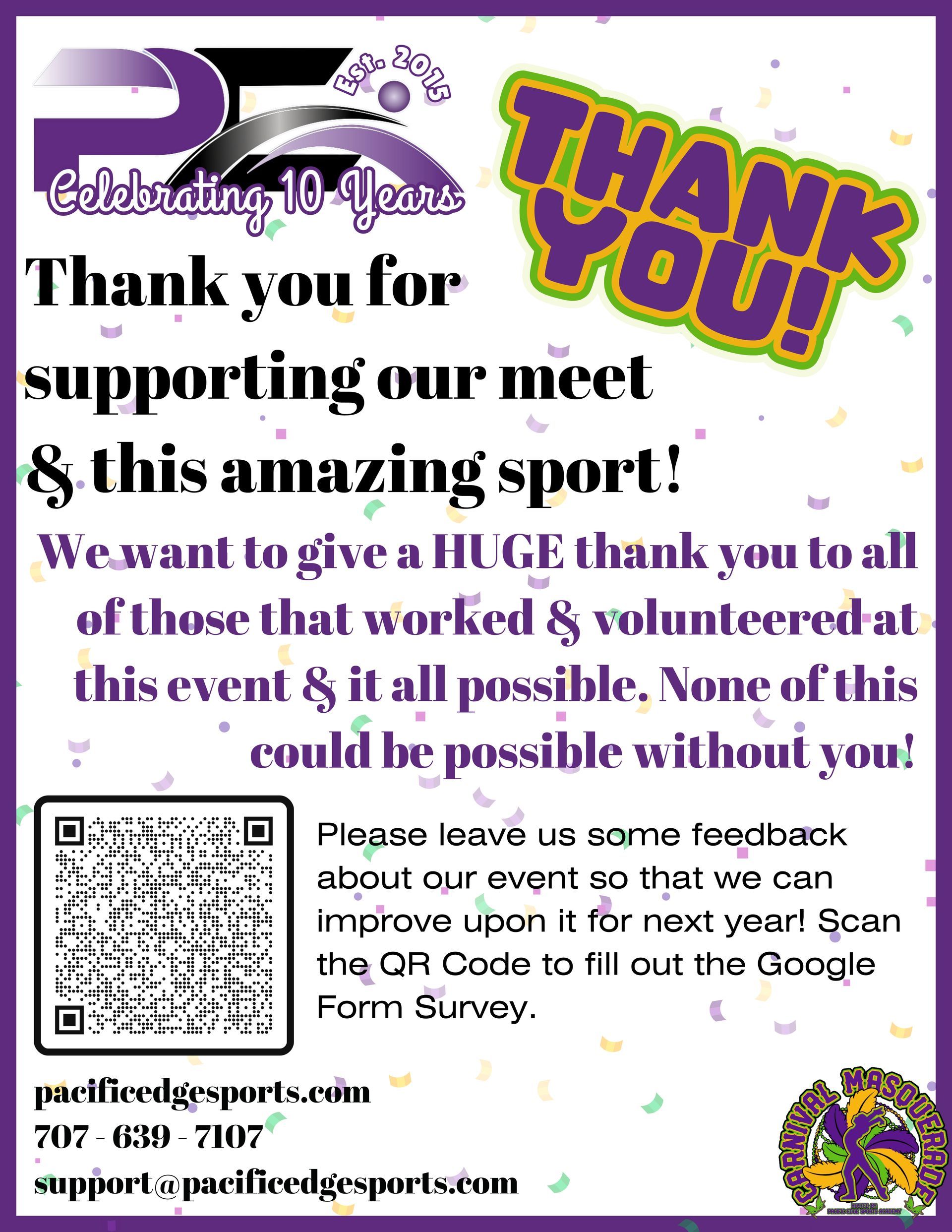 Volunteer Appreciation - 2025 Carnival Masquerade Gymnastics Meet at Pacific Edge Sports Academy